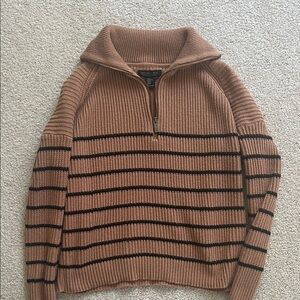 Rachel Zoe Tan and Black Zip-Up Sweater